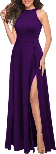 Miniatura 3 de MUSHARE Vestido largo formal sexy con cuello halter para mujer