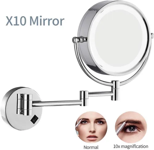 Miniatura 4 de Wall Mounted Lighted Vanity Mirror 8 Inch 1X/10X Magnifying Makeup Mirror Bathroom Magnifying Mirror Double Sided Swivel, Shaving Mirror Chrome