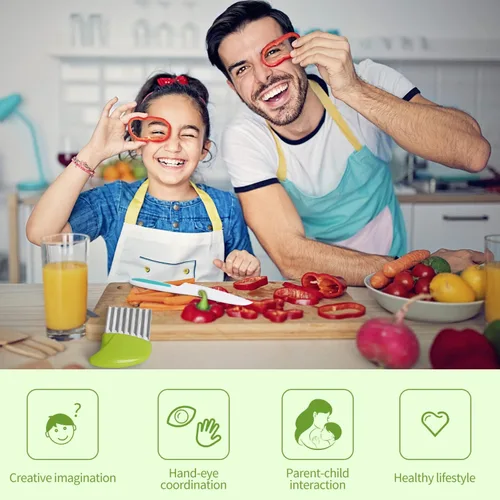 Miniatura 4 de Suhctuptx Cuchillos de cocina para niños, juego de cuchillos de nailon para niños pequeños con cortador ondulado, cuchillo seguro para niños