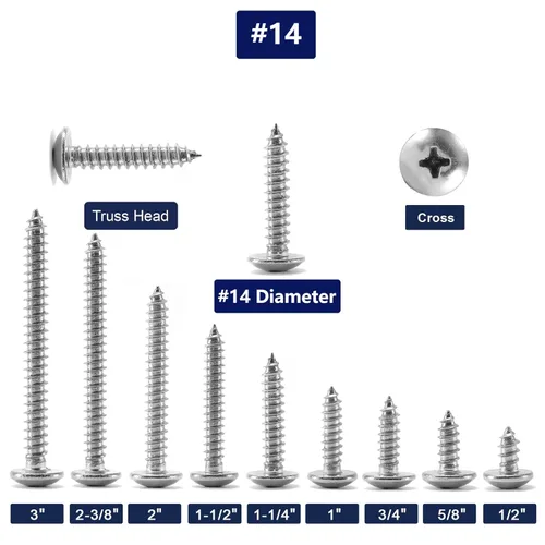 Miniatura 3 de Tornillo para madera #14 x 1-1/2" 100 piezas cabeza de brida Phillips 18-8 (304) acero inoxidable tornillos autorroscantes rápidos por SG TZH