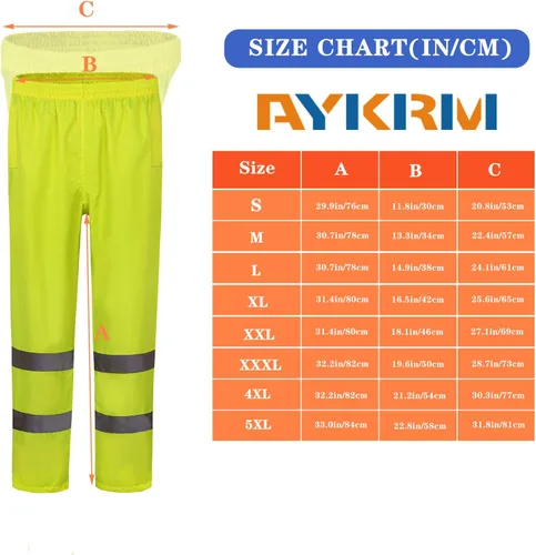 Miniatura 4 de AYKRM Pantalones de lluvia impermeables de alta visibilidad reflectantes para pesca, motocicleta, ciclismo, agricultura, senderismo, trabajos