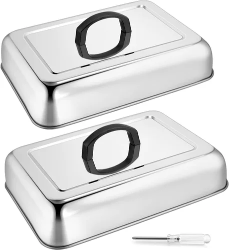 Miniatura 9 de Cúpula de Fusión Rectangular 2 Piezas, HaSteeL 13.3 X 9.8 Pulgadas Cubierta de Vapor de Acero Inoxidable, Tapa de Plancha Sólida de Servicio Pesado