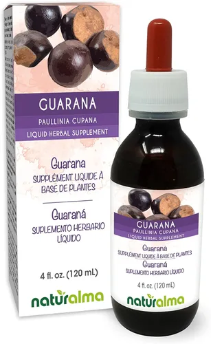 Naturalma Guaraná (Paullinia cupana) Tintura de semillas sin alcohol - Extracto líquido de 4 onzas líquidas en gotas - Suplemento herbario - Vegano
