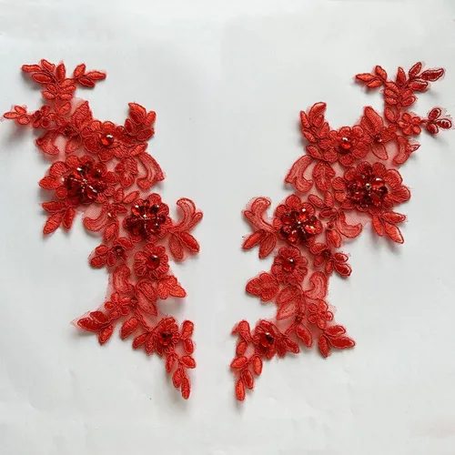 Miniatura 11 de Parches de tela de encaje fino bordados con diamantes de imitación bordados, decoración de vestido para coser en lentejuelas cuentas, accesorio