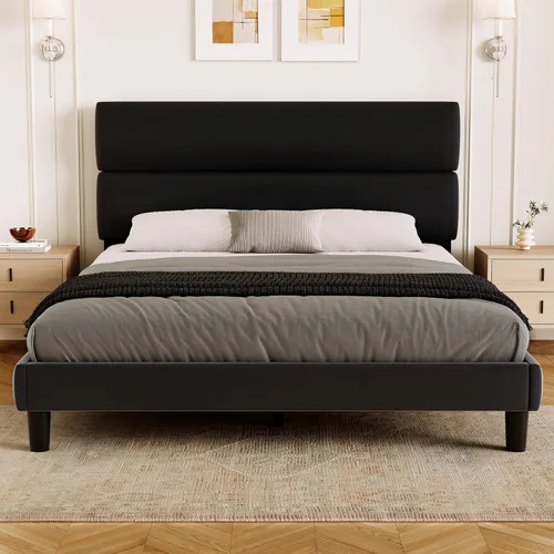 Miniatura 12 de GRUSIGN Base de cama de plataforma tamaño Queen con cabecera de terciopelo, soporte de listones de madera de altura ajustable, base de colchón Gris