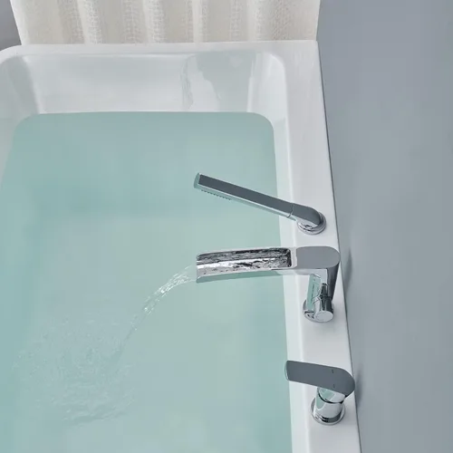 Miniatura 5 de Wowkk Grifo de Cascada para Bañera Romana Grifo de Montaje en Cubierta Cromado Grifos de Bañera Relleno de Latón Grifos de Baño con Ducha de Mano