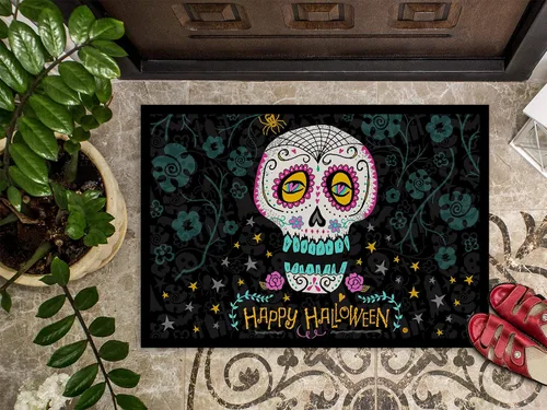 Miniatura 3 de Caroline's Treasures VHA3035MAT Felpudo con el Día de los Muertos con Feliz Halloween, 18 x 27 pulgadas, para interiores y exteriores, para entrada