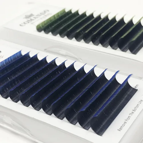 Miniatura 5 de CoMango Extensiones de pestañas de colores azul degradado de 0.315-0.551 in, bandeja mixta, pestañas C rizadas con volumen, extensiones de pestañas