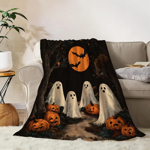Miniatura 14 de YeeJu Manta de Halloween de calabaza espeluznante vintage para bebé y mascota, acogedora, suave y mullida, manta de forro polar de felpa para sofá