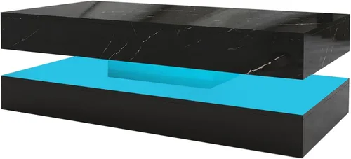 Miniatura 7 de HOMFAMILIA - Mesa de café LED con 2 cajones de almacenamiento, mesa de café moderna de alto brillo en negro con luces LED de 20 colores, mesa