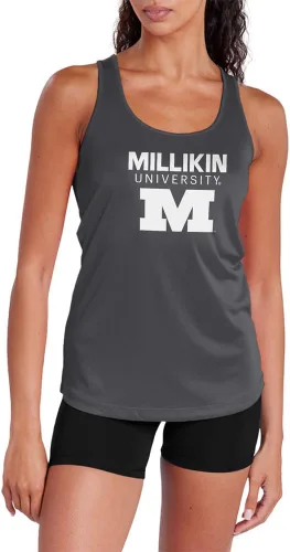 Miniatura 119 de Camiseta deportiva sin mangas oficial de la NCAA Collegiate para mujer, con espalda cruzada, logotipo primario, colección carbón