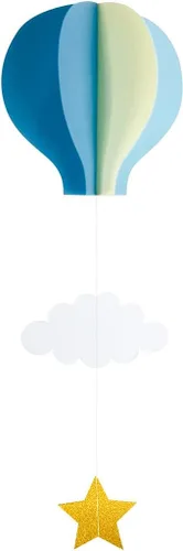 Miniatura 6 de Colorido globo aerostático colgante de papel decorativo (paquete de 4) - Globo grande de aire caliente con nubes estrellas colgantes guirnalda