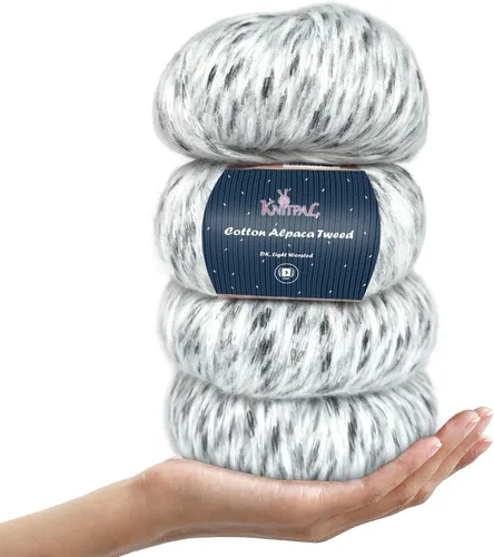 Miniatura 10 de Hilo de alpaca Tweed de algodón para ganchillo, paquete de 4 (588 yardas/7.05 oz), patrones libres, hilo de tweed para tejer, peso de peinado ligero