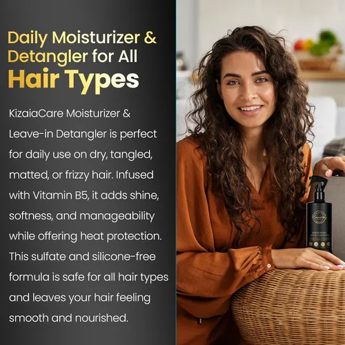 Miniatura 4 de KizaiaCare Hidratante y desenredante sin enjuague. Uso diario para cabello seco, enredado, encrespado. Añade brillo y protección contra el calor