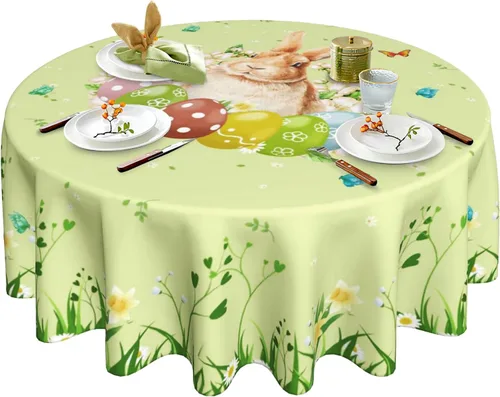Miniatura 20 de Mantel redondo de Navidad con diseño de copos de nieve de Navidad para cocina, comedor, decoración de mesa de poliéster lavable para mesa de bufé
