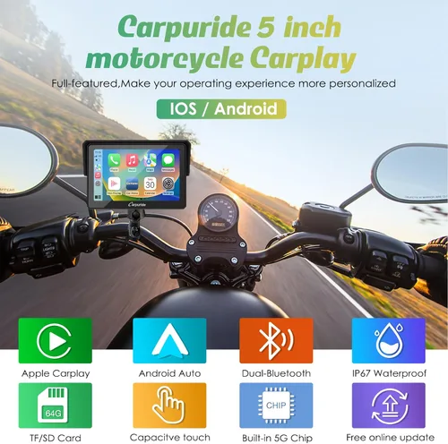 Miniatura 2 de Carpuride W502 motocicleta GPS inalámbrico portátil Carplay/Android Auto impermeable coche estéreo, 5 "IPS pantalla táctil con doble Bluetooth