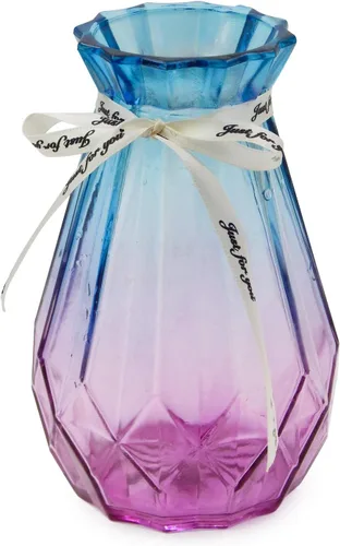 OFFIDIX Florero de cristal degradado multicolor con diseño geométrico facetado florero para bodas, eventos, decoración, arreglos, flores, oficina o