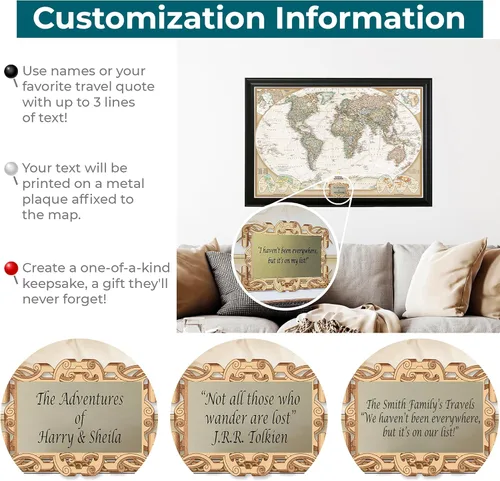 Miniatura 4 de Push Pin Travel Maps Arte de pared personalizable – Mundo ejecutivo – Marrón madera maciza – Mapa de pines enmarcado personalizado, incluye 150