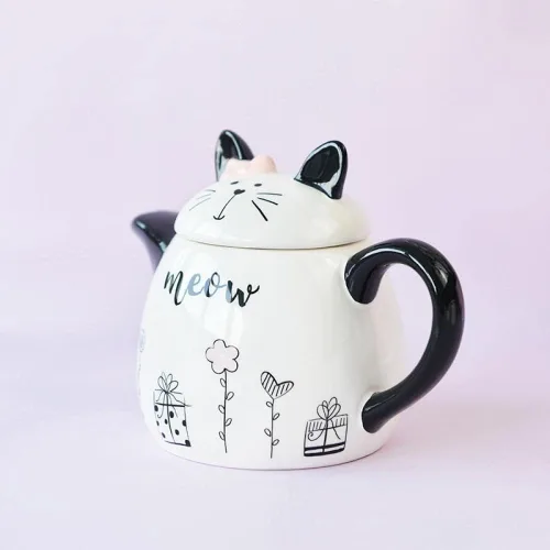 Miniatura 3 de Gaolinci Tetera de cerámica de gato lindo, olla de agua de 18 onzas, tetera de flores