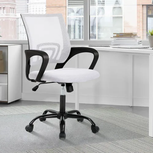 Miniatura 2 de MKDLUFEI Silla de Oficina, Silla Ergonómica Económica con Soporte Lumbar, Ajustable con Respaldo Medio, Giratoria y con Ruedas, para Oficina