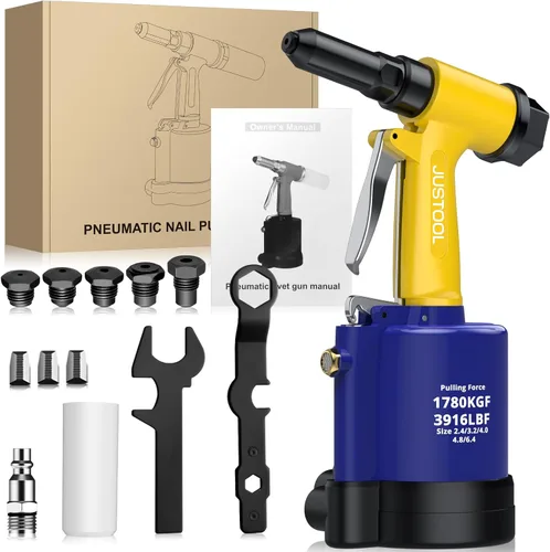 Miniatura 8 de JUSTOOL Pistola de remache neumática de alta resistencia 3916 LBF Air Rivet Gun-3/32", 1/8", 5/32", 3/16", 1/4" Remachadora de aire con NPT 1/4