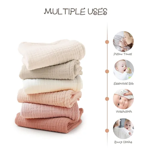 Miniatura 4 de Konssy Paquete de 6 paños de muselina para bebé, suaves y absorbentes, 100% algodón, ropa para eructos para recién nacidos, bebés niños y niñas