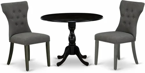 East West Furniture DMGA3-ABK-50 - Juego de comedor de 3 piezas para espacios pequeños que contiene una mesa de comedor redonda con gotas y 2 sillas