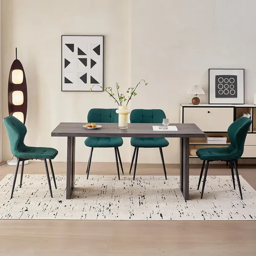 Miniatura 6 de Juego de 4 sillas de comedor, tela resistente al agua, modernas sillas tapizadas para comedor y cocina con patas de metal, color verde (solo sillas)