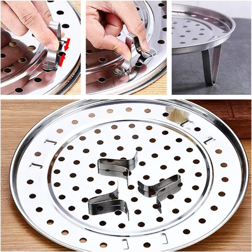 Miniatura 3 de Paquete de 5 estantes de vapor de acero inoxidable con patas desmontables para hornear cocinar, cocinar al vapor