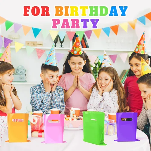 Miniatura 3 de ANZNKU 100 bolsas de regalo pequeñas multicolor con asa para dulces, muestras de bocadillos, manualidades, bolsa de regalo de plástico a granel