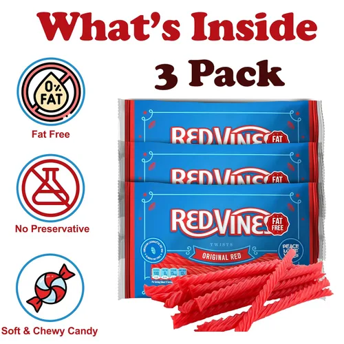 Miniatura 2 de RedVines - Regaliz rojo a granel, paquete de 3, giros originales de regaliz rojo, regaliz suave y masticable, dulces de San Valentín a granel, sin