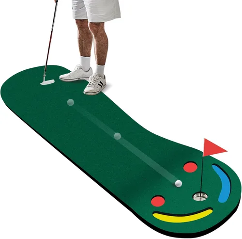 Miniatura 8 de Tangkula Alfombra de golf verde de 10 pies x 3 pies, tapete de golf para práctica en interiores y exteriores con 1 bandera, 3 tazas de putting