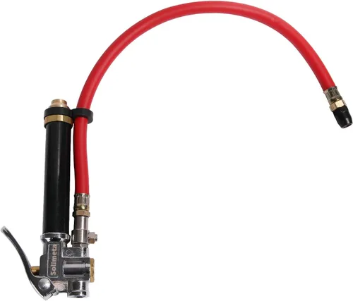 Medidor de Inflador Estilo Bayoneta, Portabrocas de Inflador de Neumáticos, Portabrocas Recto, Manguera Roja de 20", Rango 10-130psi/kpa