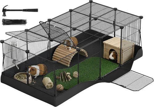 SONGMICS ULPI012BH01 - Jaula para conejillos de indias, jaula para conejos, corralito de animales pequeños con alfombrilla impermeable, puerta