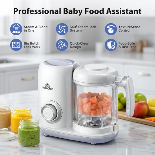 Miniatura 2 de AMZBABYCHEF Fabricante de Alimentos para Bebés, Procesador de Alimentos para Bebés y Vaporizador 4 en 1, Mezclador de Puré, Fabricante de Puré