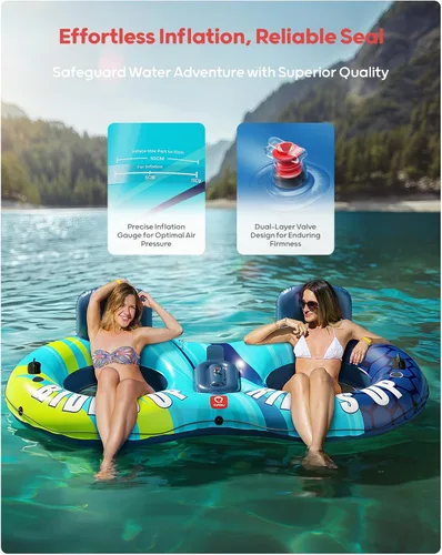 Miniatura 7 de QPAU Tubo inflable doble para río, 2 personas con capacidad de 660 libras, resistente a pinchazos de 93 pulgadas, flotador de río resistente, balsa