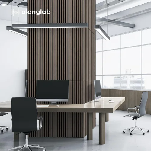 Miniatura 3 de Olanglab Paquete de 4 paneles de pared de madera acústica, paneles de pared de listones de madera con amortiguación de sonido, 23.6 x 47.2 pulgadas