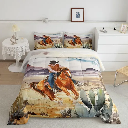 Miniatura 7 de Erosebridal Western Cowgirl Twin Bedding Set Western Cowboy Comforter Set for Kids Girls Horseshoe Boots Southwestern Comforter Wild West Cactus