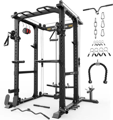 Miniatura 12 de Sportsroyals Jaula de Potencia, Rack de Potencia Multifuncional de 1600 libras con Sistema de Cruce de Cable Ajustable y Más Accesorios de Azul
