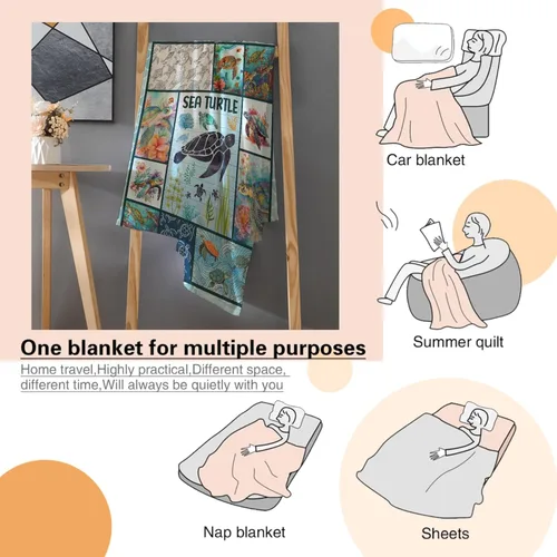 Miniatura 8 de Manta de tortuga marina, regalos para niños, manta de franela suave y cálida para sofá, cama de viaje, 30 x 40 pulgadas para mascotas