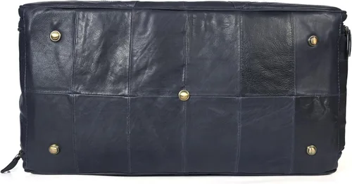 Miniatura 5 de Aaron Leather Goods - Bolsa de viaje de cuero para hombre con 2 compartimentos para zapatos debajo del asiento, Azul marino, Estilo clásico