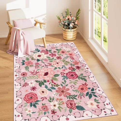 Miniatura 264 de DUKINO Alfombra de área de 6 x 9 pies, alfombra floral para sala de estar, ligera, antideslizante, lavable, alfombra de interior de pelo bajo