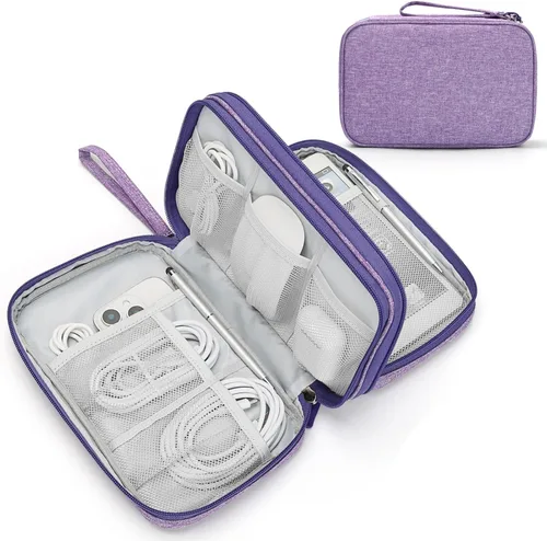 Miniatura 34 de FYY Organizador electrónico, organizador de cables de viaje, bolsa de transporte para accesorios electrónicos, portátil, impermeable, doble capa