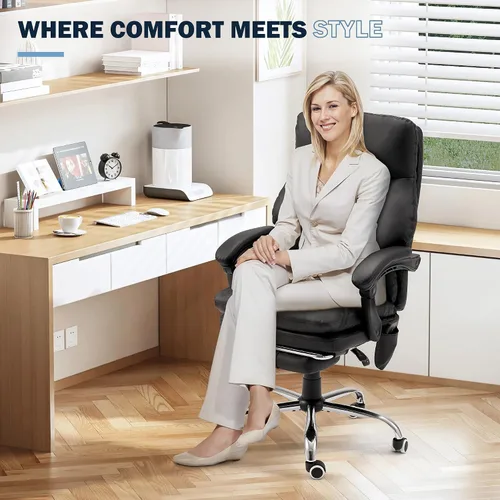Miniatura 2 de HOMREST Silla de oficina ergonómica con masaje de 6 puntos y calefacción, sillas de escritorio ejecutivas ajustables con reposapiés retráctil, silla