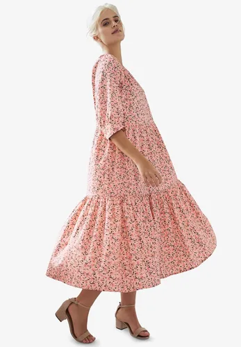Miniatura 4 de Ellos Vestido midi de algodón escalonado de talla grande para mujer