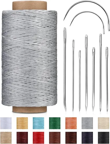 Miniatura 12 de DIUDUS Hilo encerado de 218 yardas, hilo encerado de cuero con agujas de coser resistentes, hilo de cuero para coser a mano, reparación de cuero