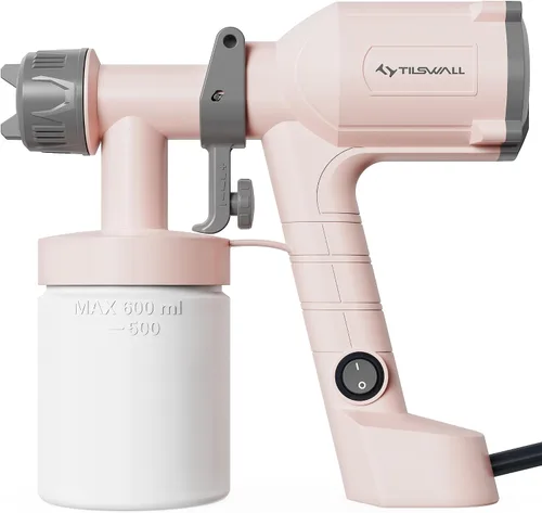 Tilswall HVLP - Pulverizador de pintura, pistola eléctrica ultraligera con taza desmontable de 20 onzas líquidas, 2 boquillas y 3 patrones, perfecto