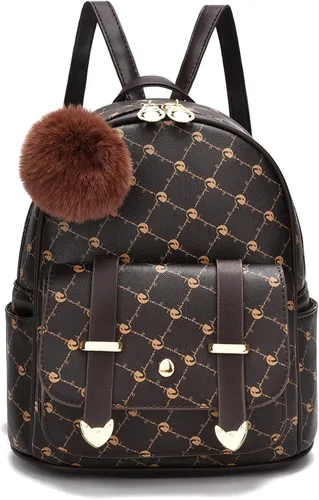 Miniatura 22 de I IHAYNER Mochila de moda para niñas, mini mochila para mujeres, adolescentes y niñas, monederos de piel sintética con pompón, bolsa de hombro