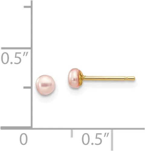 Miniatura 3 de Pendientes de tuerca de oro amarillo macizo de 14 k de 3 a 0.157 in con botón rosa y perlas cultivadas de agua dulce, mm