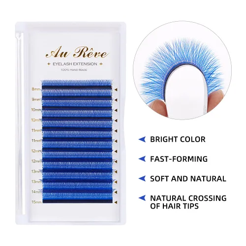 Miniatura 2 de Extensiones de pestañas en Y de colores, YY, extensiones de pestañas postizas en abanico, extensiones de pestañas azules, rizo D, 0.003 in, Azul
